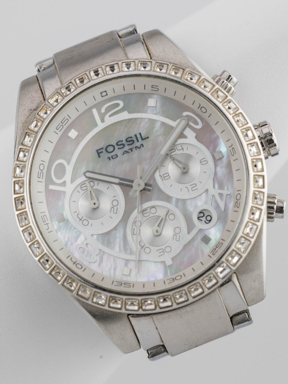 Fossil CH-2342 Men's MOP Crystal Chronograph Quartz Analog Watch Fresh Battery